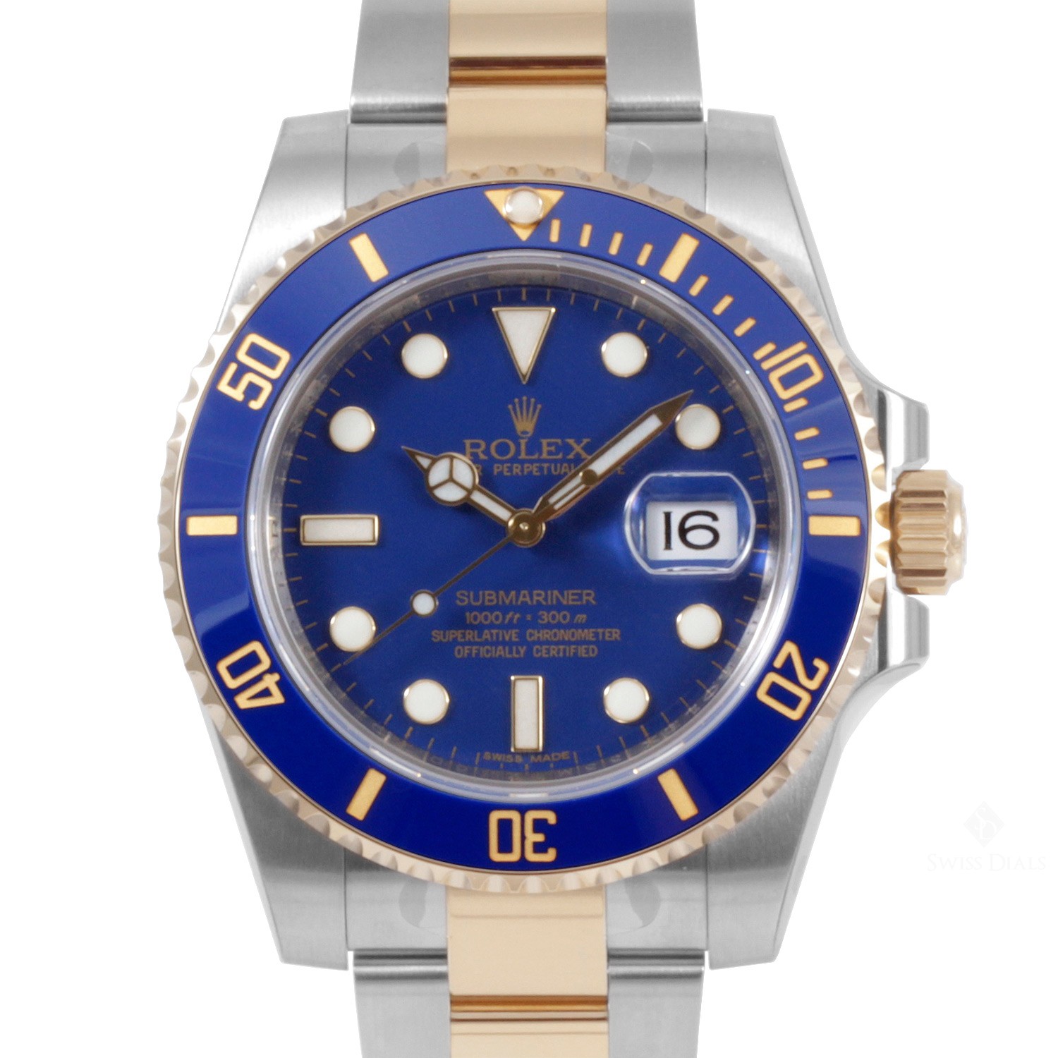 Men's Rolex Submariner Steel and Gold Watch Blue Dial Ceramic Blue ...