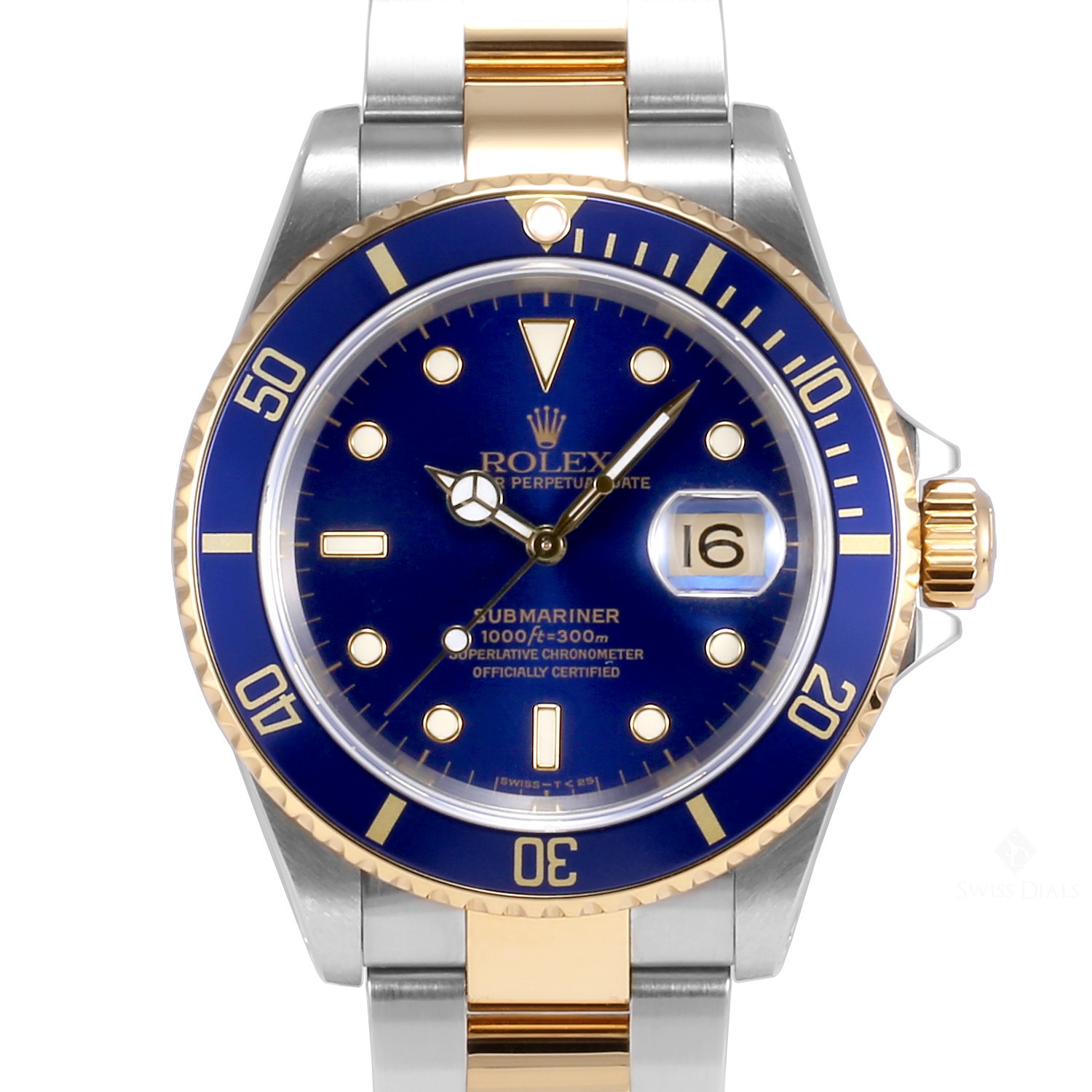 Men's Rolex Submariner Steel and Gold Watch Blue Index Dial Blue 60min ...