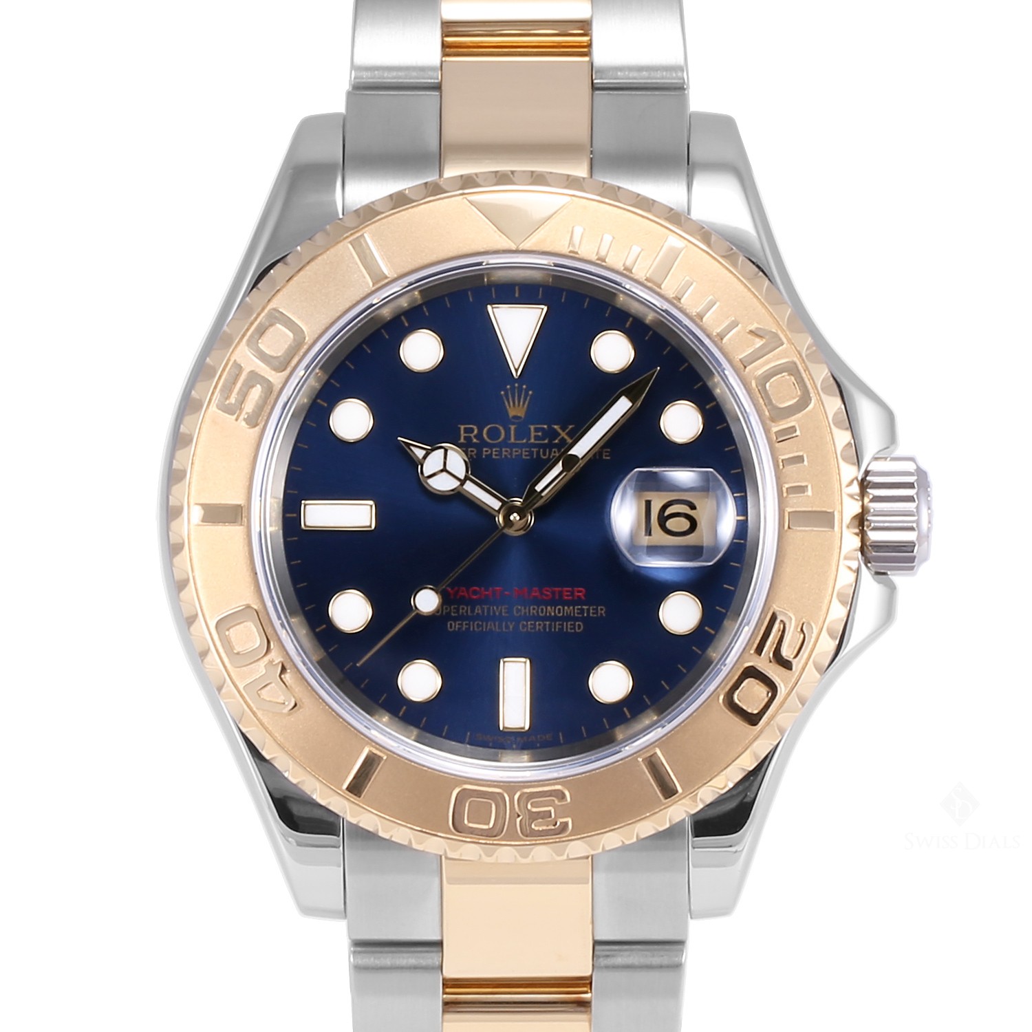 Men's Rolex Yacht-Master Steel and Gold Watch Blue Dial Yellow Gold 60min  Bezel Oyster Bracelet