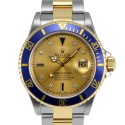 Men's Rolex Submariner Steel and Gold Champagne Serti Dial Blue 60min Bezel Oyster Band No Holes Case